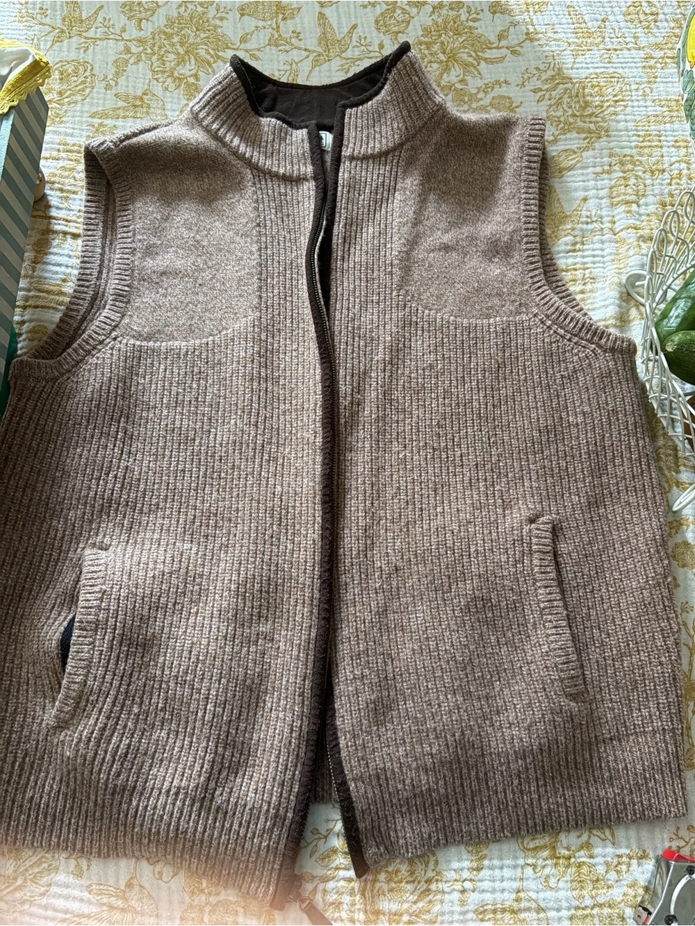 L.L. Bean Taupe/Brown Merino Wool Zip Vest women’s